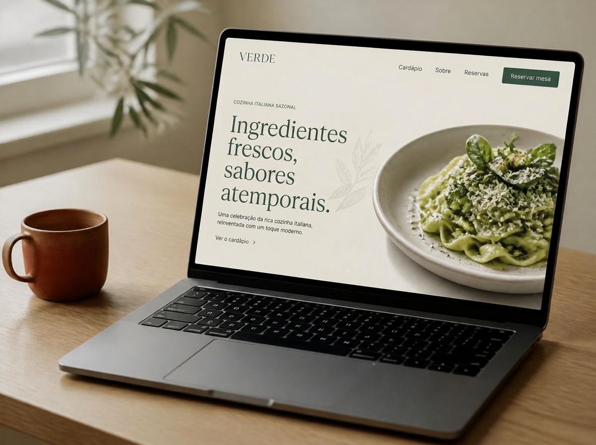 Site institucional exibido em um laptop
